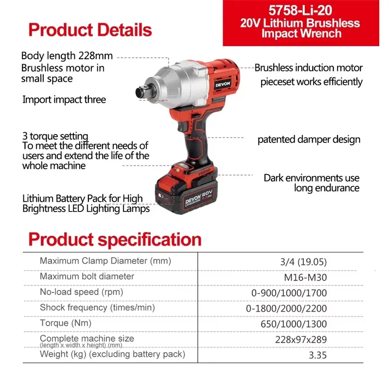 Chave de impacto Devon 20V com - Torque Wrench avaliação e preço